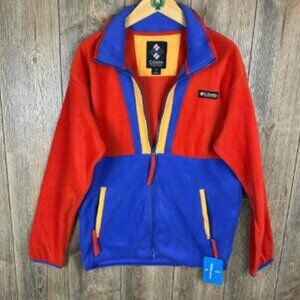 Columbia Backbowl II Fleece Jacket Full Zip Color Block Red Blue Yellow Small